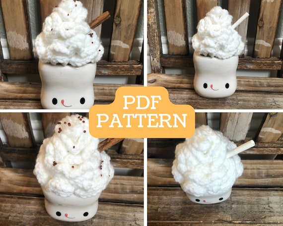PATTERN Crochet Faux Food Whipped Cream Mug Topper / Rae Dunn Mug and Marshmallow Mug Sizes Included in Pattern
