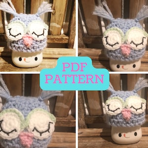 PATTERN Owl Marshmallow Mug Hat Crochet Pattern / Crochet Knit Hat Pattern / Nocturnal Owl Hat Crochet