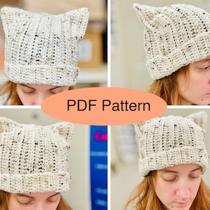 MOTIF Bonnet d'hiver facile avec oreilles de chat MOTIF PDF | Chapeau numérique avec motif oreilles de chat | Bonnet d'hiver pour femme