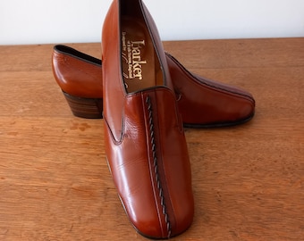 Mocassins vintage en cuir tressé Barker England marron clair des années 1960 - talons faits main Royaume-Uni 5