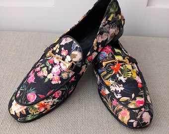 Russell & Bromley Black Bright Floral Print Snaffle Bar Loafers Size UK 6 / 7