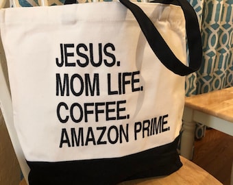 Favorite Things Embroidered Tote Bag, Canvas Tote, Four Things Bag, Grocery Bag