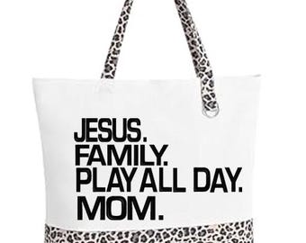 Favorite Things Embroidered Tote Bag, Canvas Tote, Four Things Bag, Grocery Bag, Zippered Tote, Four Favorite Things Tote