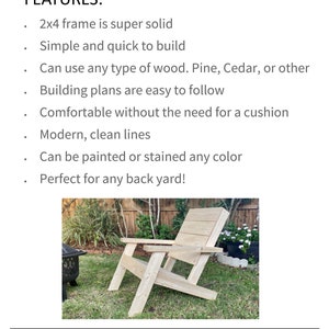 Easy Modern Adirondack Chair 2x4 Simple DIY Build Digital Plans image 3