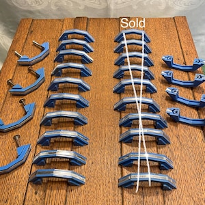 Blue Plastic Hollymade Cabinet Handles, selling individually, 18 available - vintage kitchen hardware