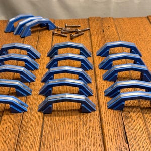 Blue Plastic Hollymade Cabinet Handles, selling individually, 1-3/4" mounts - vintage kitchen hardware