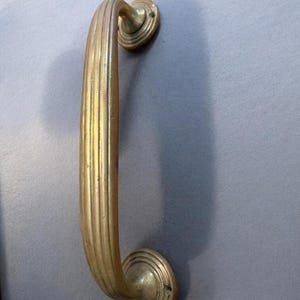 Heavy 11" tall cast brass pull with reeded design - antique door hardware