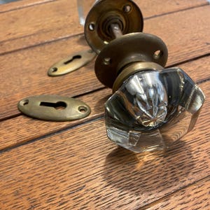Superior glass octagonal doorknob set, includes rosettes and keyhole escutcheons - antique door hardware
