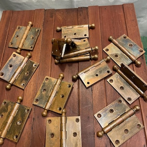Rare 3" Solid Brass Casement Window Hinges: Bearing Inserts, ball-tip finials, selling individually - antique hardware
