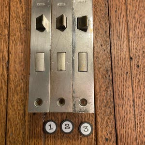 Yale mortise locks 2-1/2” backset, 5-1/2” nickel-plated brass faces for oval /directional knobs, selling individually, antique door hardware