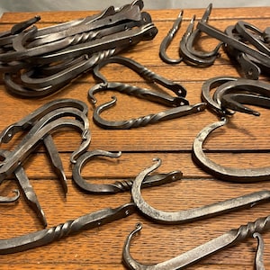 Blacksmith forged wall hooks, variety of sizes, selling in groups of 3