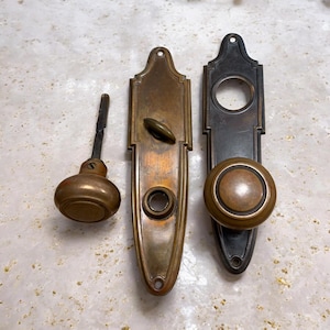 Brass Art Deco exterior knob and plate set - antique door hardware