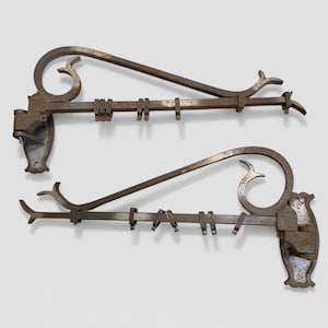 Heavy iron curtain crane set, Tudor style, with brackets, spans from 26" to 4 feet - vintage window hardware