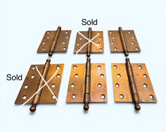 Antique brass-plated door hinges ball tip 4" McKinney, cleaned, selling individually