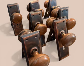 Antique Steel Doorknob and Plate Set, Gilt-and-Satin Finish, selling individually as sets -Interior Door Hardware