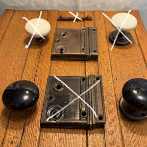 Rim latch set with porcelain knobs  - antique door hardware