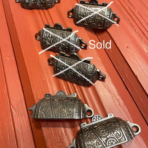 Ornate cast iron Eastlake bin pulls - antique cabinet furniture hardware, 3 available