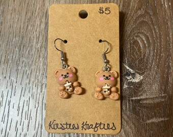 Bubble Tea Bear Earrings *dangle earrings- kawaii- cute- boba tea*