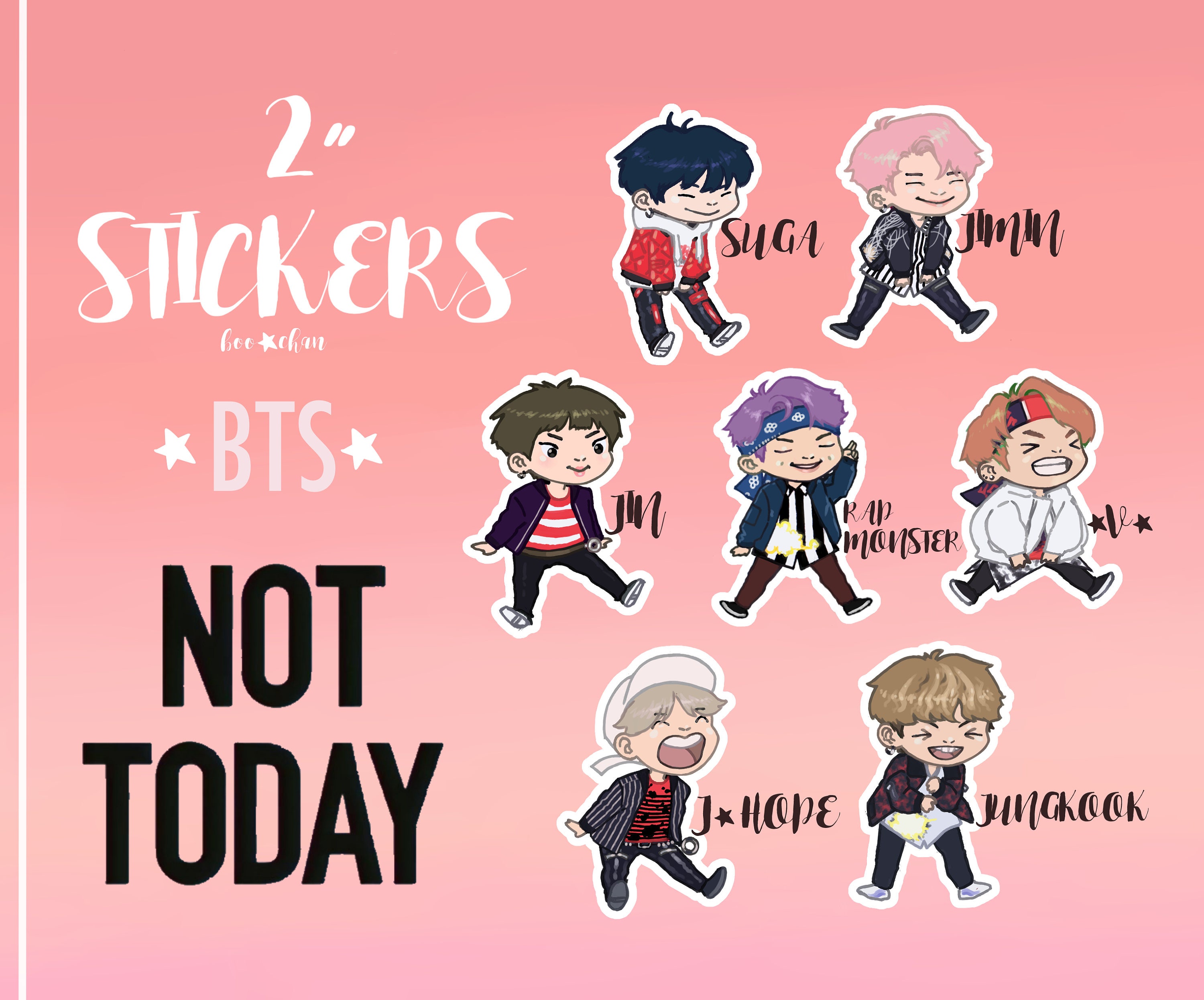 BTS NOT TODAY Stickers chibi bangtan boys 2 Jungkook V | Etsy