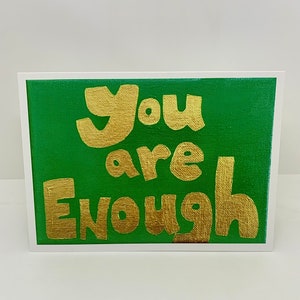 5x7, cards, Set of Four, identical, packaged, Self love, self care, green, gold, body positive, art by Carole, wall art, cards, blank cards