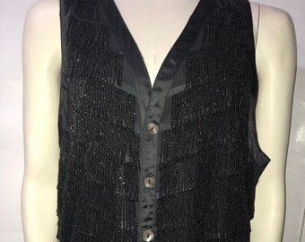 CALUGI E GIANNELLI Rare Men Vest Embellished with hand stitched Black Beads size 52 ita backside ribbon, mother of pearl buttons #90's #rare