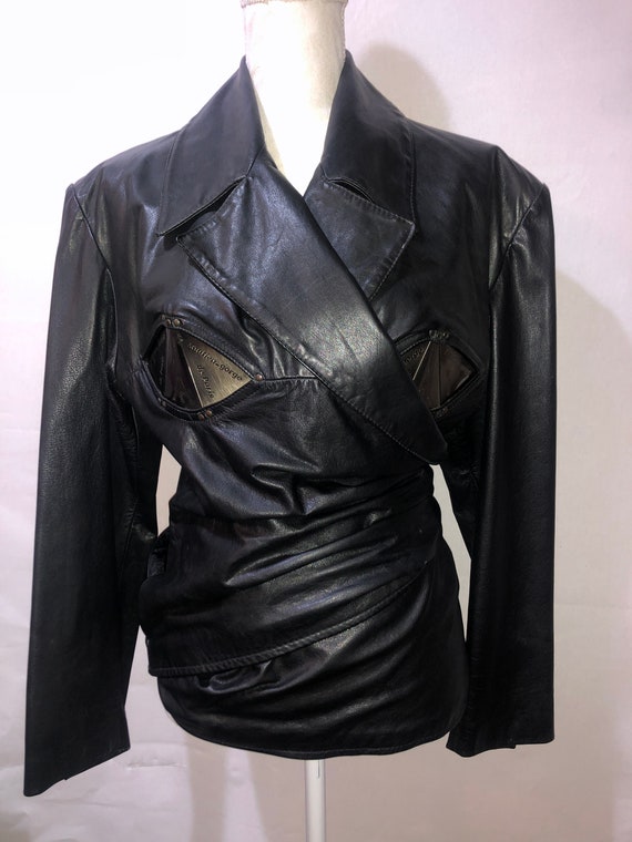 CALUGI E GIANNELLI Overlapped Bondage Black Leather Jacket With Engraved  Metal Bra on Front Size 44 Ita rare calugiegiannelli leather -  Canada