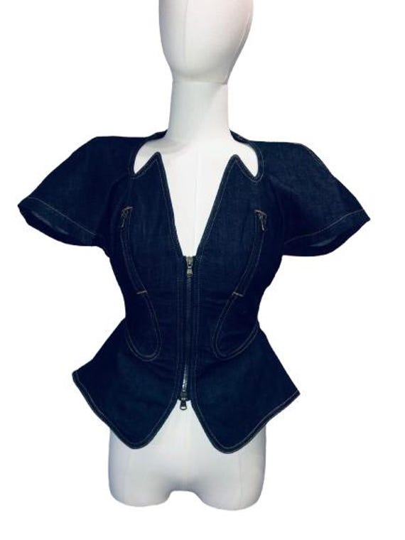 ALEXANDER McQUEEN S/S 2010 "Plato's Atlantis" Shaped Blue Denim Short Jacket Size 40 ITA #AlexanderMcQueen #Archival #rare #denim #vintage
