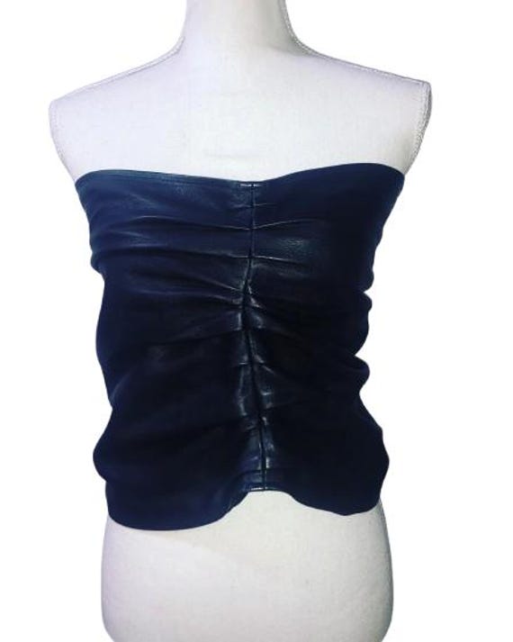 MARTIN MARGIELA 2001 Black Leather Bustier / Belt, size L Curly Motif #rare #realmargiela #leather #zip