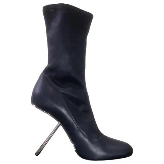 POIRET Ankle Leather Boots with Geometrical Squared Barrel Heels Size 40 ITA