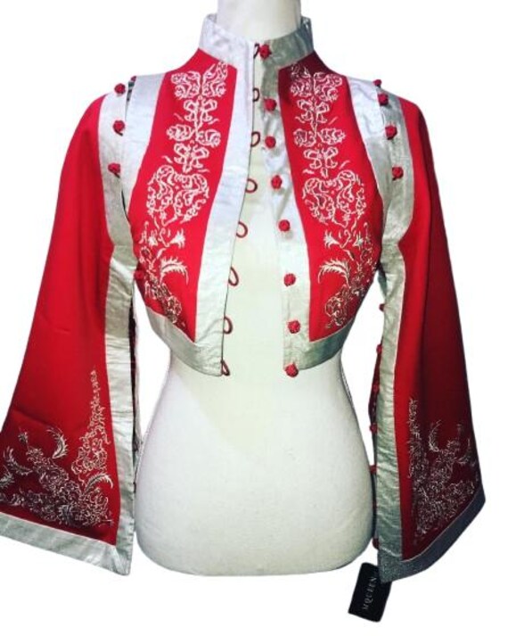 ALEXANDER McQUEEN 2000's "Eye" Collection Chinese Mood Red and Silver Lame' Embroidered Short Jacket #mcqueen #rare #realmcqueen