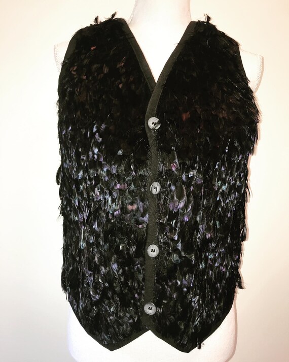 CALUGI E GIANNELLI Rare 80's Feathered Vest, in B… - image 1