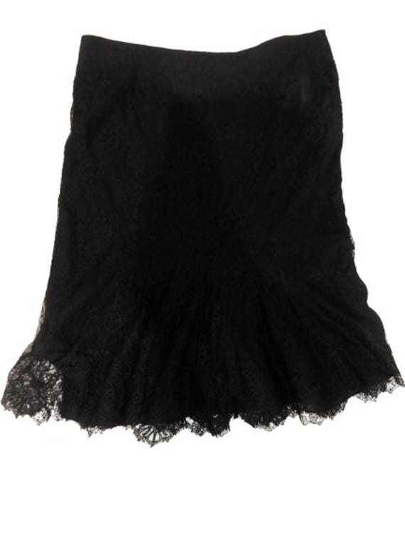 JOHN GALLIANO S/S 2006 Black Lace Embellished Midi Skirt Size XL #JohnGalliano #Rare #Vintage #Doubled #Draped #zipped