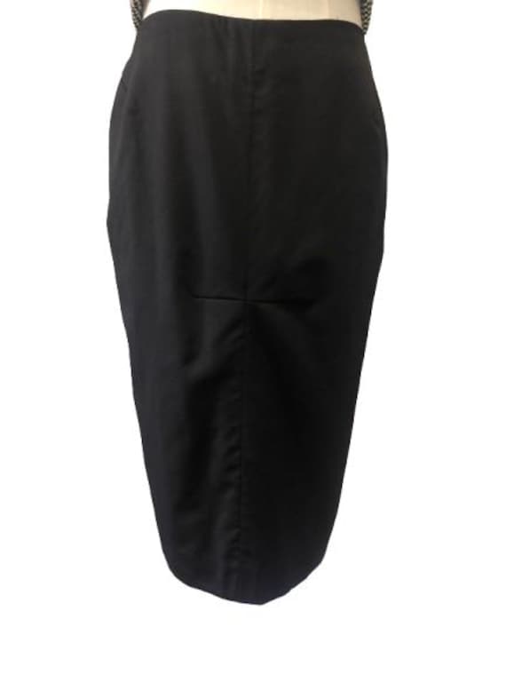 GIVENCHY COUTURE by Alexander McQueen F/W 1997 Black Wool Midi Skirt with Backside Godet Size ITA 42 #Givenchy #AlexanderMcQueen #Skirt