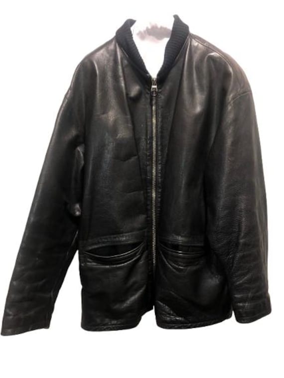 CALUGI E GIANNELLI Black Leather Men Zipped Jacket Size 48 (L) #AvantGarde #leather #jacket #90's #zipped #pockets #bomber