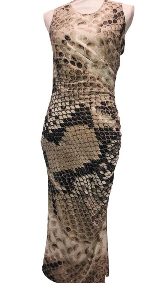 ROBERTO CAVALLI Early 2000's Python Printed Silk Draped Long Dress Size 40 ita #robertocavalli #longdress #draped #snake #silk