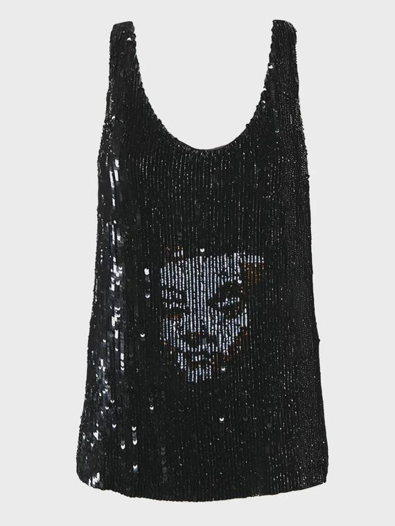 ALEXANDER McQUEEN Very Rare Embroidered Top (Sequins and Beads) Creating Marlene Diterich Portrait on Front Size 42 #Vintage #Rare #Mcqueen