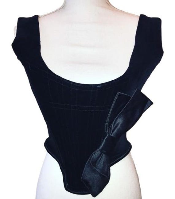 VIVIENNE WESTWOOD Gold Label 90's Black Velvet Corset with Flat Satin Ribbon Size UK 12 with Whalebones #viviennewestwood #goldlabel #rare