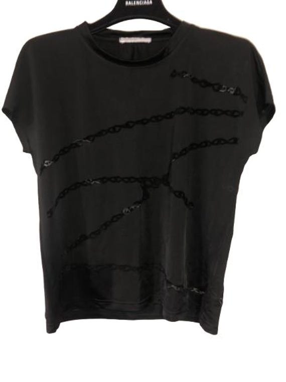 ALEXANDER McQUEEN S/S "The Hunger" Devore' Chain Motif Black T Shirt In Viscose and Polyamide Size L #alexandermcqueen #rare #vintage #top