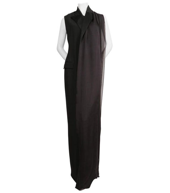 JEAN PAUL GAULTIER Black Tuxedo Gown with Attached Silk Scarf Size 40 Ita #jeanpaulgaultier #gown #dress #tuxedo #scarf #small #rare
