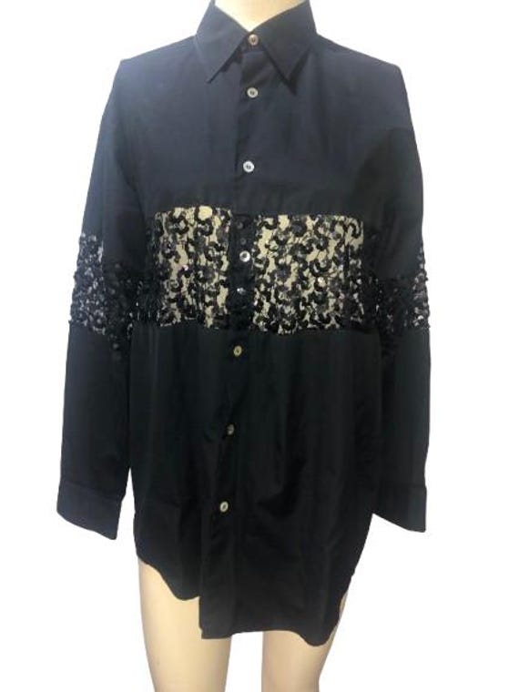 COMME DES GARÇONS Black Embellished Shirt with Sequins Insert from the 90's