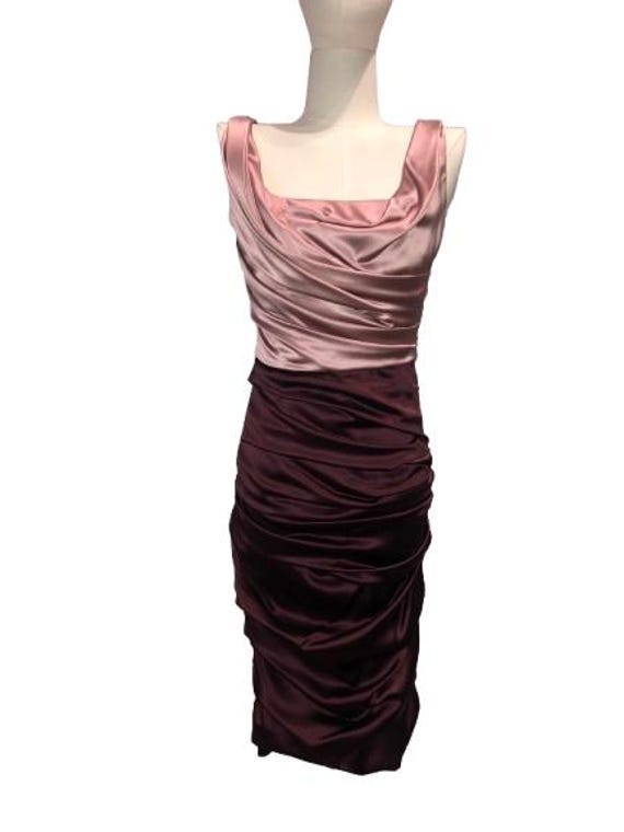 DOLCE E GABBANA Bicolor Elastic Draped Silk Dress Size 38 ITA #dolce&gabbana #midi #draped #dress #cocktail #pink #burgundy