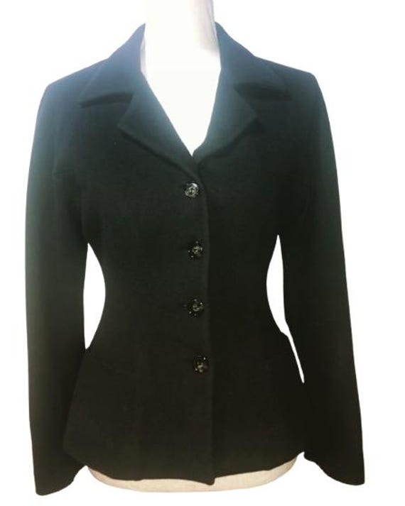 SYBILLA (Sybilla Sorondo) 90's Rare Jacket in dark Gray Wool Cloth. Shaped with Buttons and pockets and light green undertones #spanish