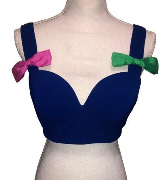 MOSCHINO COUTURE Electric Blue Embellished Crop Top/ Bra. 2 Ribbons, #moschino #madeinitaly #small #rare #croptop
