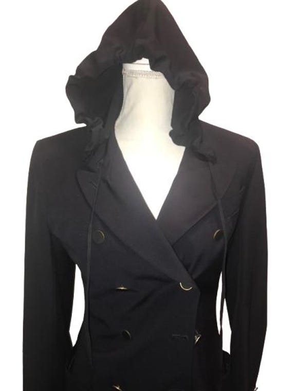 JEAN PAUL GAULTIER S/S 1990 Amazing Hooded Double Breasted Jacket in Marine Wool size Ita 42 with Coulisse on Hood #jeanpaulgaultier #rare