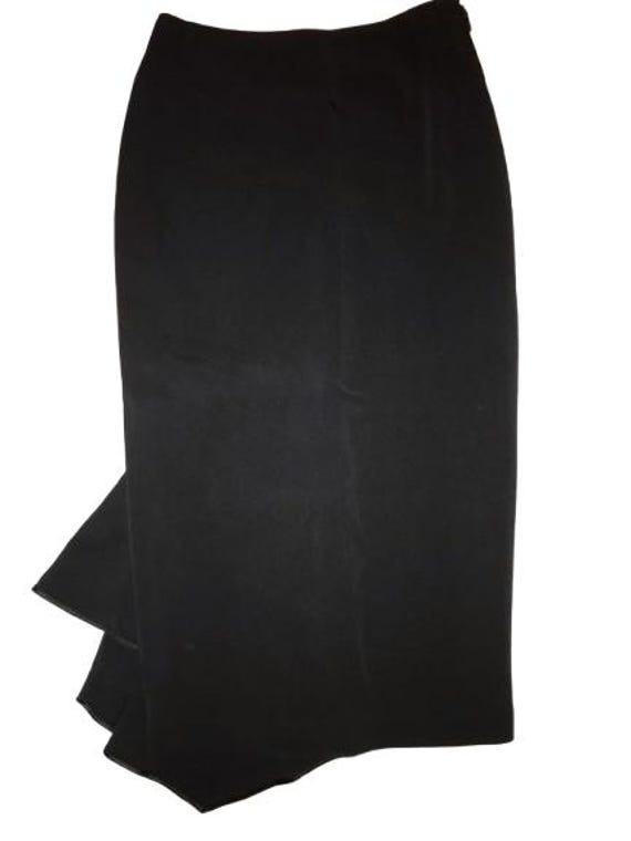 ANTONIO BERARDI Black longuette skirt, size 38, with side big zip/slit, and backside stitches on geometrical cuts and draped panel