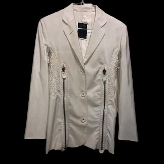JEAN PAUL GAULTIER Very Rare Fall 1989 Embellished Jacket with Open Cut on Armpit, Draped Side Motif and Front Zips Size 42 Ita