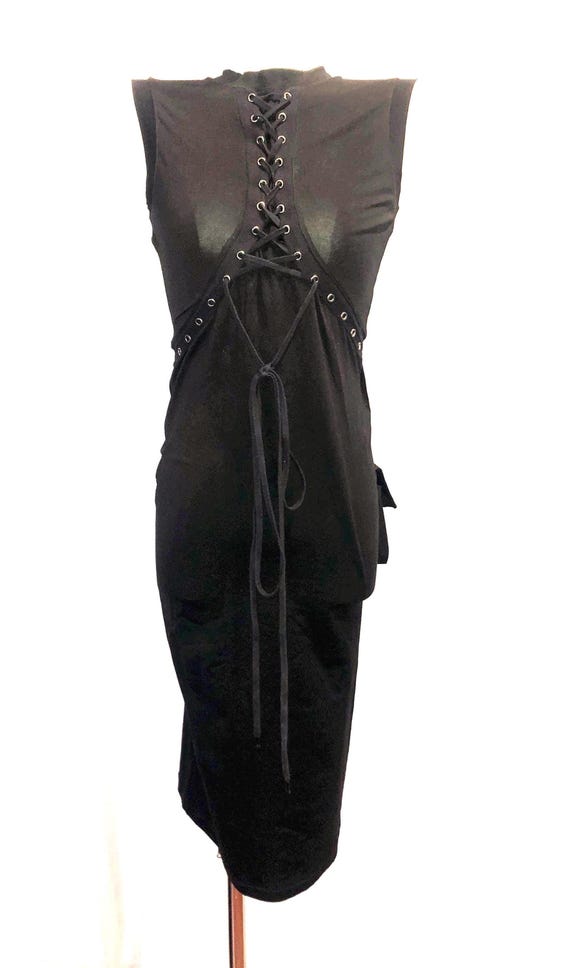 CHRISTIAN DIOR Boutique by John Galliano Black Bondage Dress Size 38 FR #Rare #AvantGarde #2ky #Bodycon #Fetish #Corset #Laces