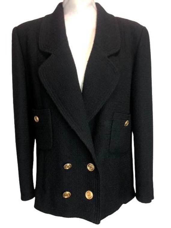 CHANEL BOUTIQUE by Karl Lagerfeld Black Boucle' Wool Jacket Size 44 ITA #Chanel #couture #rare #vintage #black #chain #couture