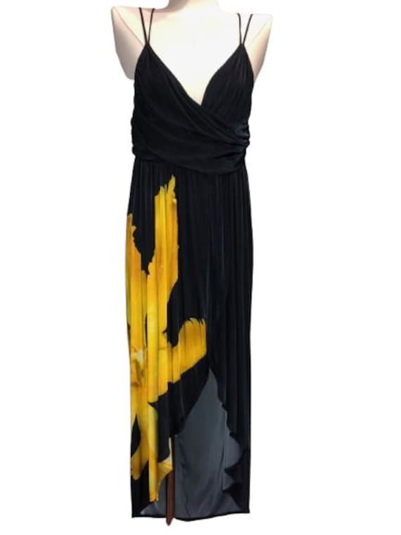 ALEXANDER McQUEEN Dark Blue Overlapped Viscose Dress with Wet Flower Print Size ITA 42 #rare #vintage #viscose #asymmetrical #Blue #Yellow