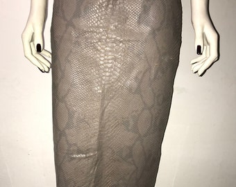 JEAN COLONNA Python Leather effect Printed Longuette Skirt, size L in beige and grey tones releif print in polyurethan and polyexter